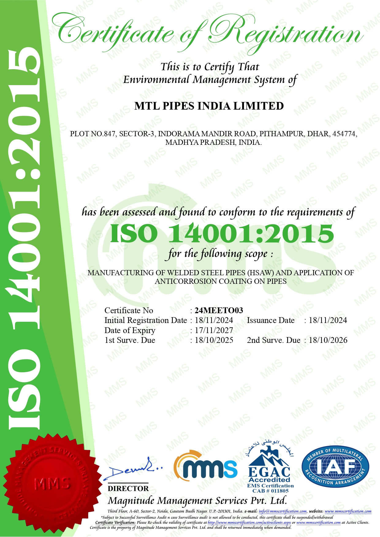 ISO 14001 CERTIFICATE
